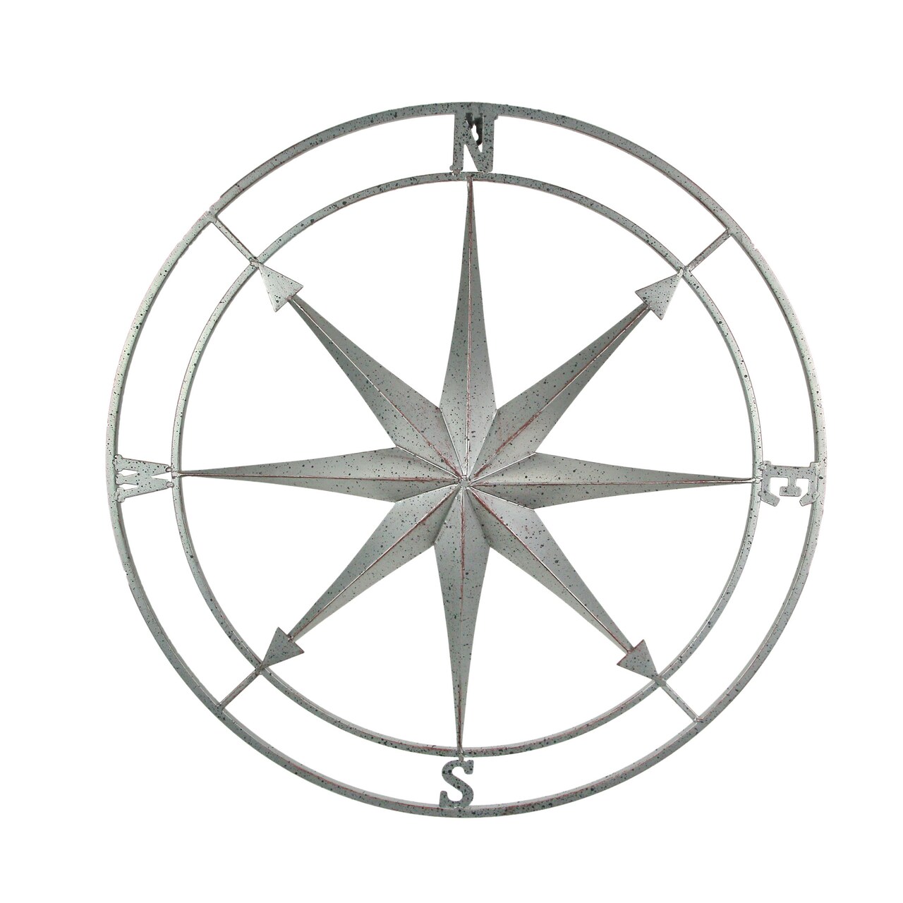 Weathered Silver Finish Metal Nautical Compass Rose Wall Decor Hanging Sculpture